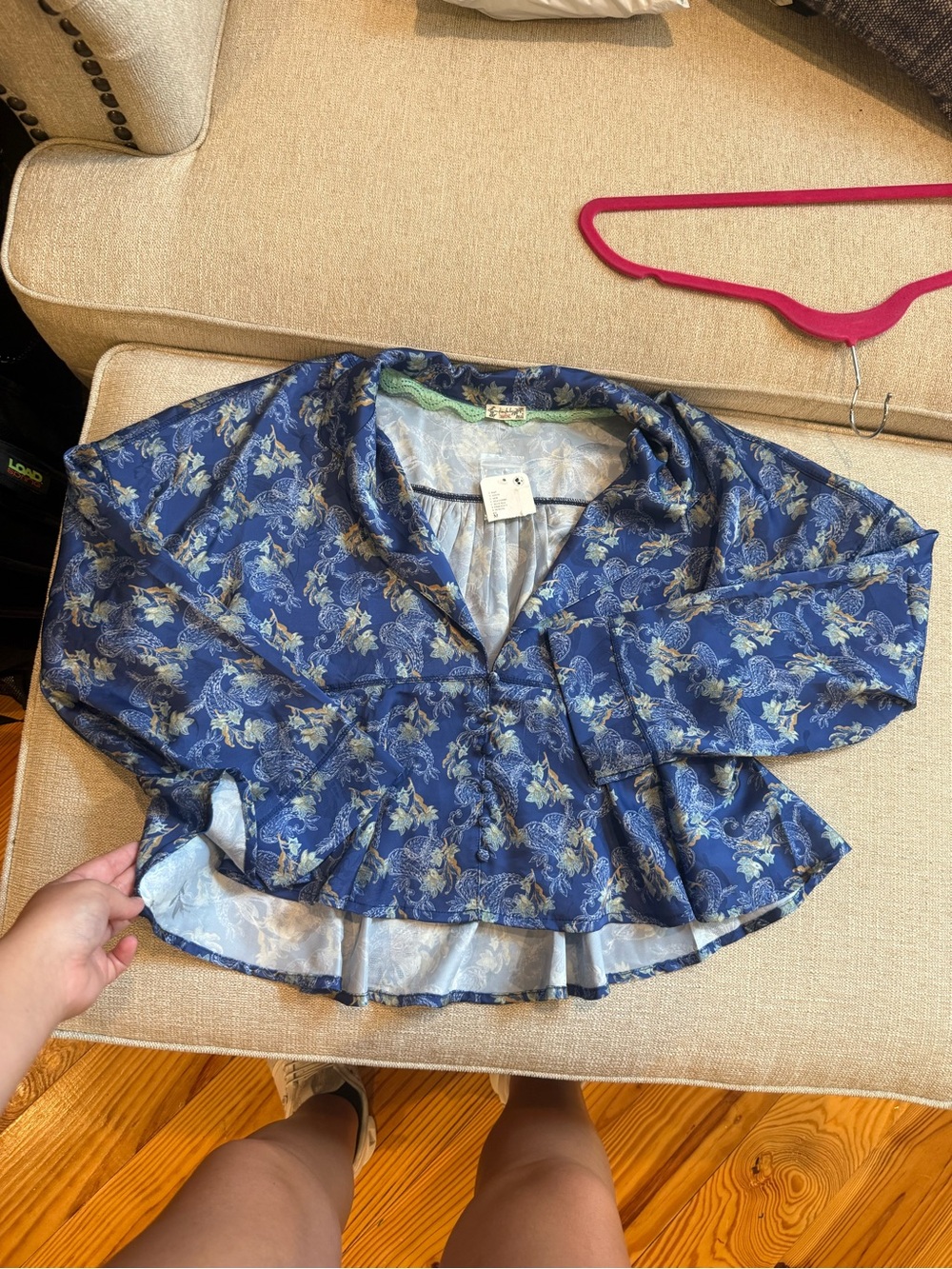 Free People Navy Blue Floral Peplum Blouse